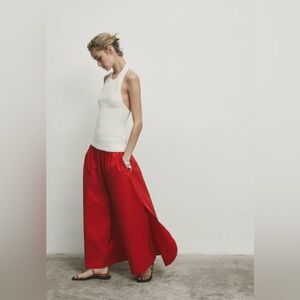 Massimo Dutti long Red Maxi Skirt with Elasticated waistband Size Large B143